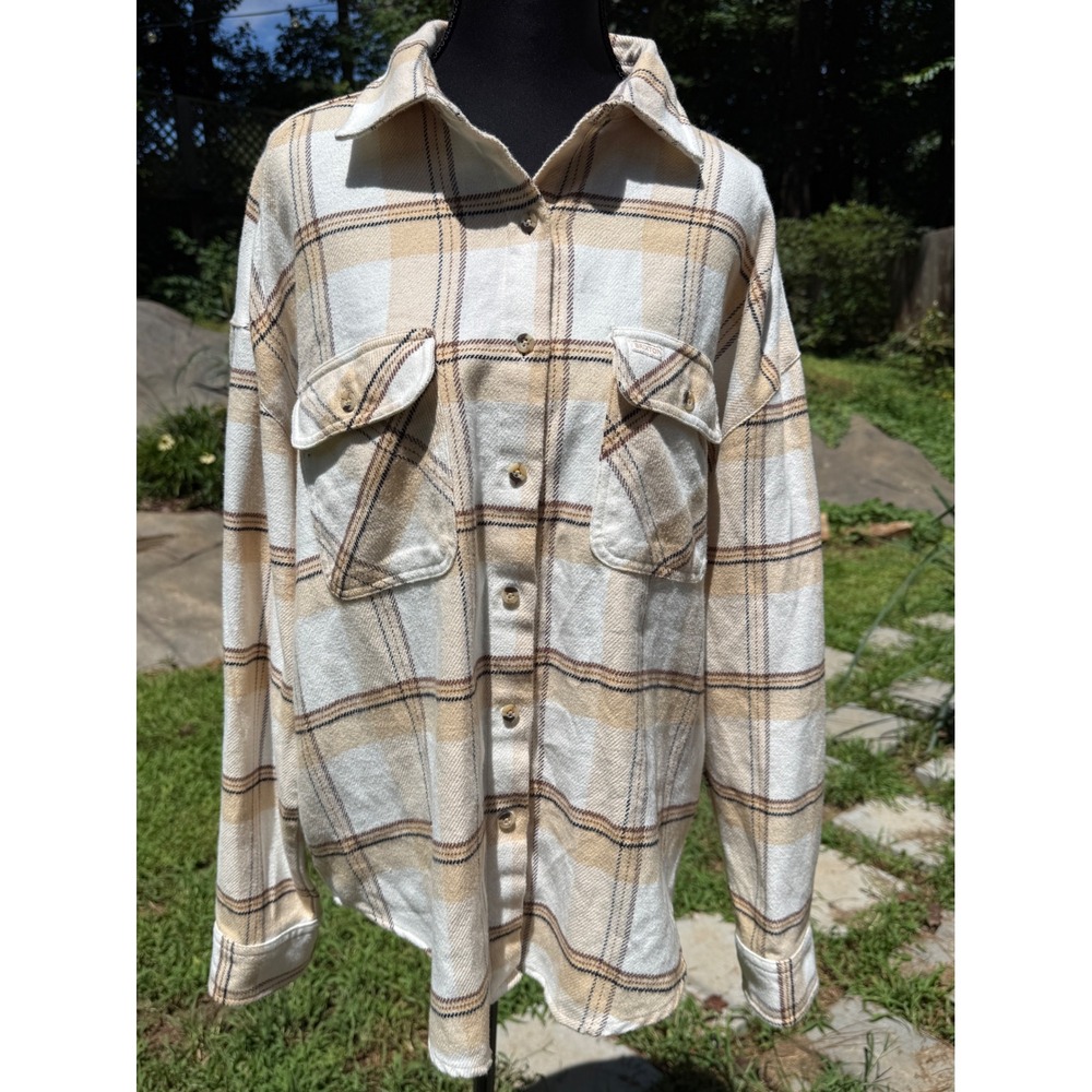 Brixton Bowery Soft Plaid Button Front Shacket Boyfriend Fit Size Medum